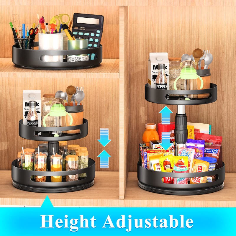 SAYZH Lazy Susan Spice Rack Organizer 2 Tier - Rotating Seasoning Organizer Metal Lazy Turntable Height Adjustable Spice Organization for Cabinet Pantry Kitchen Counter, 10 inch Black - Image 3